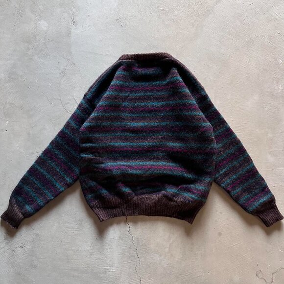 vintage striped boxy purple blue wool sweater - Picture 3 of 4